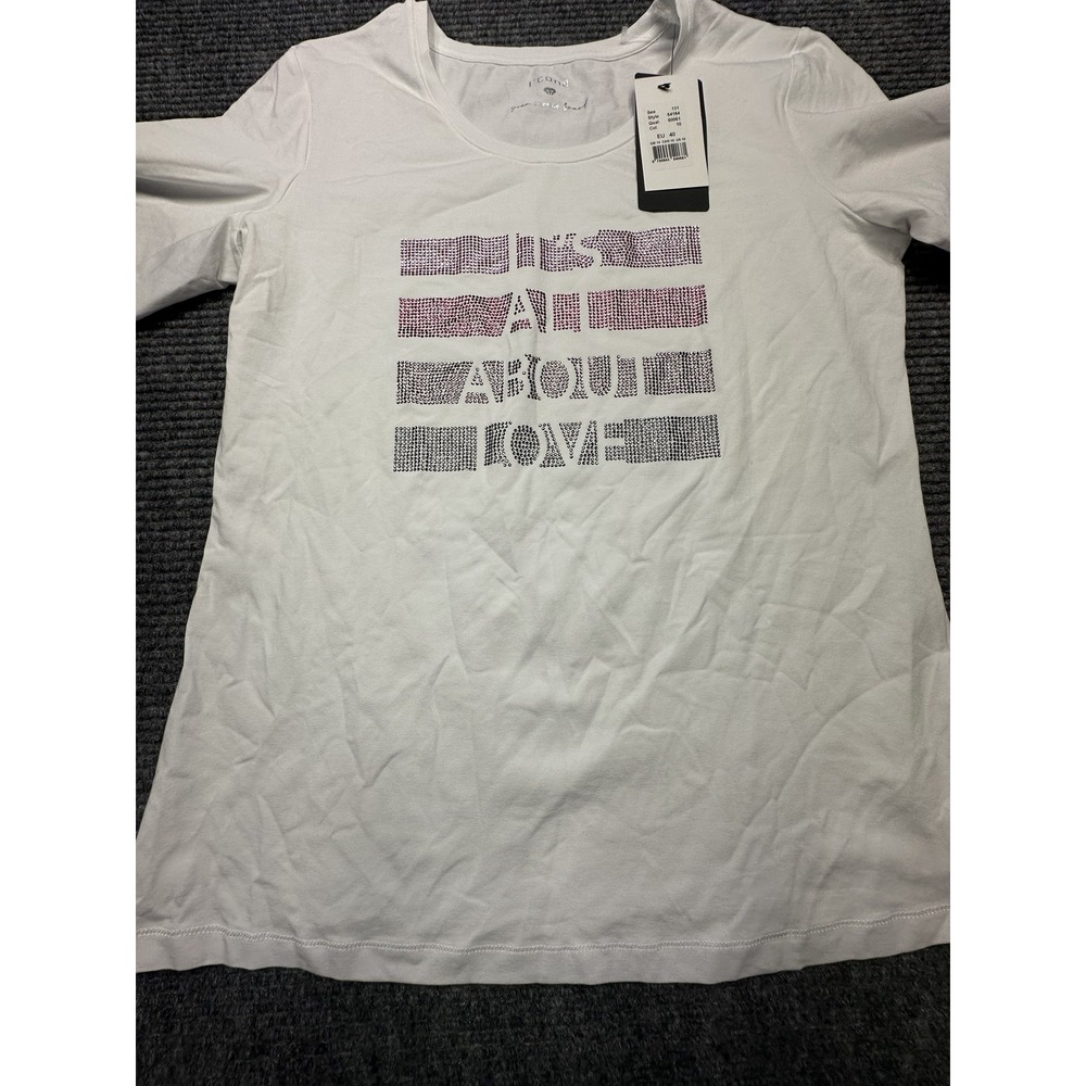 I'cona Shirt Womens EU 40 US 10 White Crystal It's All About Love Tee NWT Cotton